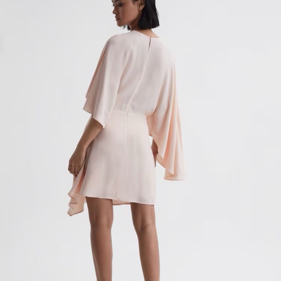 Share Reiss Christy Cape Sleeve Asymmetric Mini Dress Nude Size 4 Orig. $385 - Picture 2 of 4